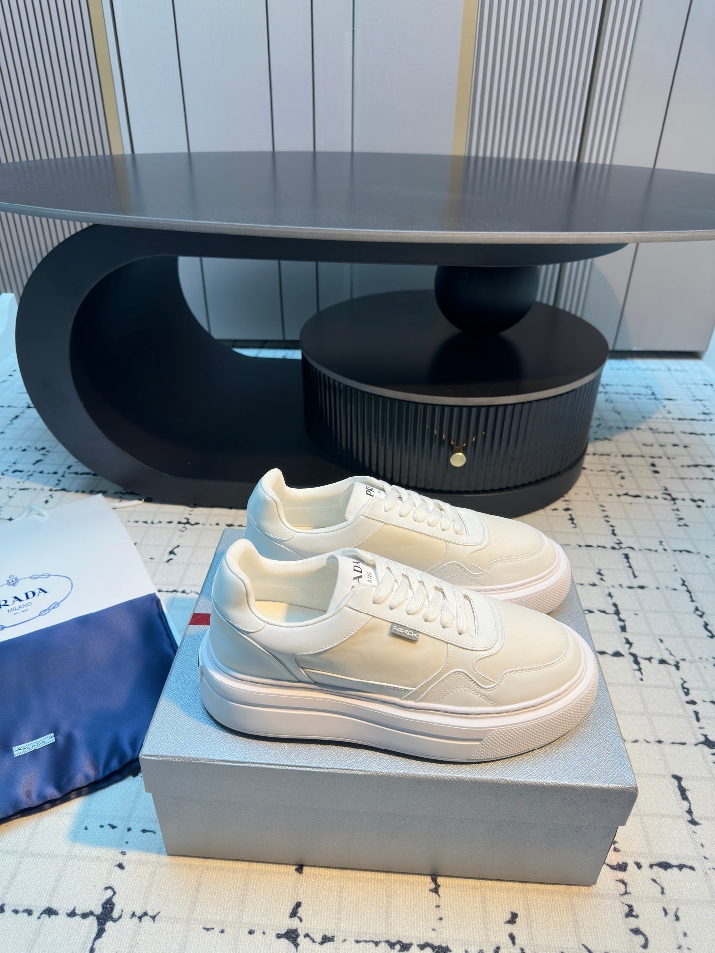 Prada 25s Platform Sneakers White Cowhide 538421