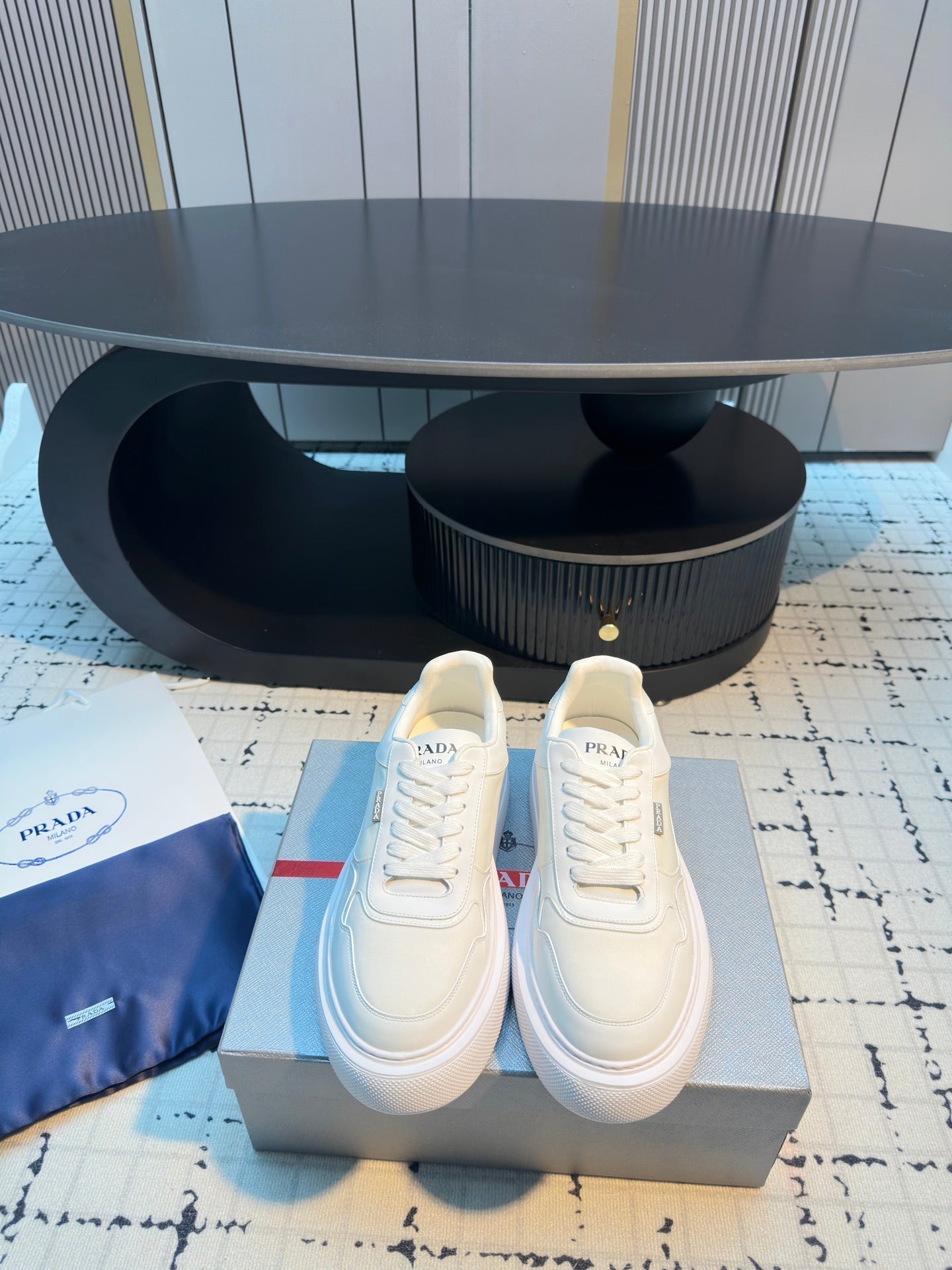 Prada 25s Platform Sneakers White Cowhide 538421