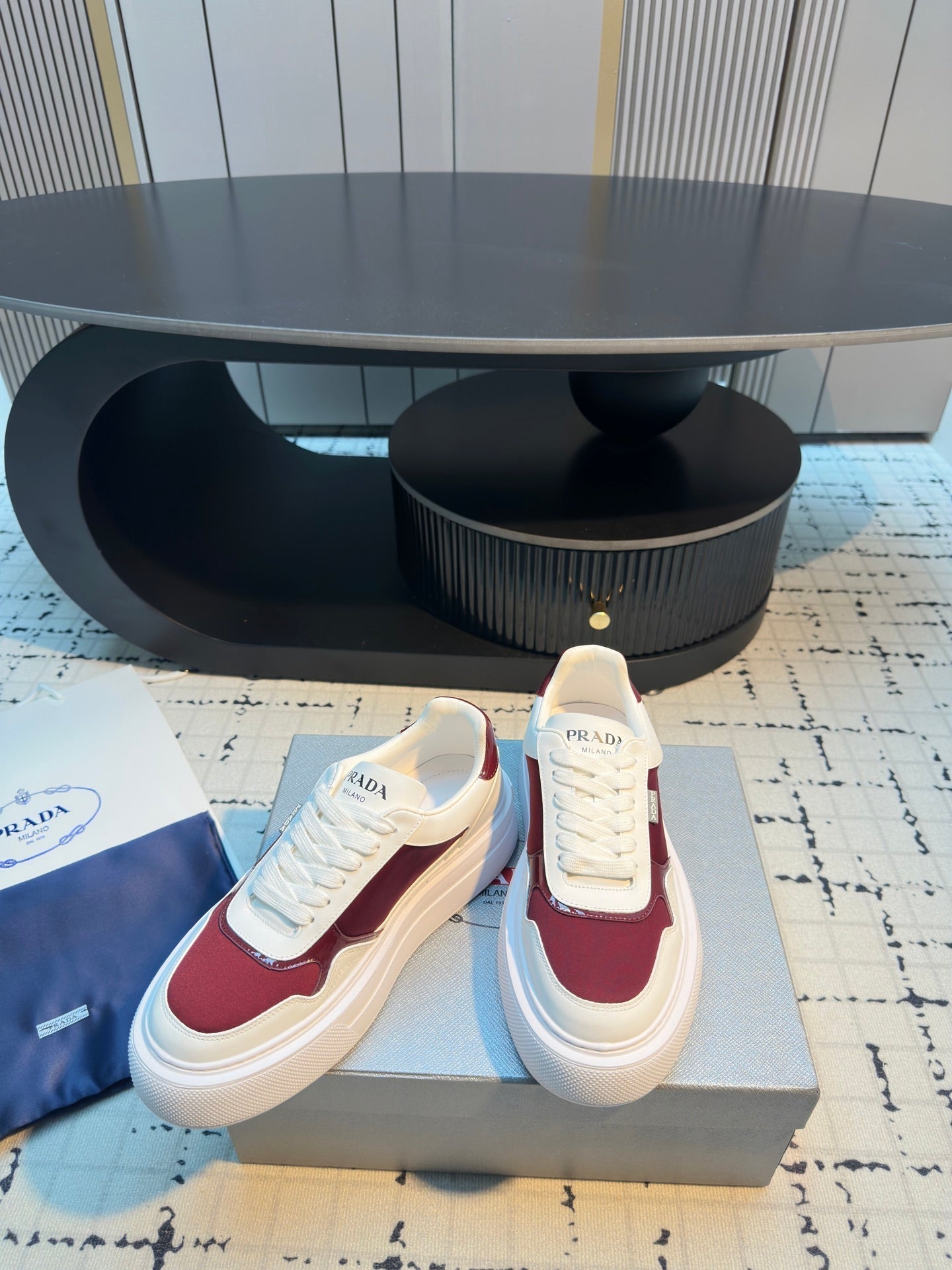 Prada 25s Platform Sneakers White Red Cowhide 538422