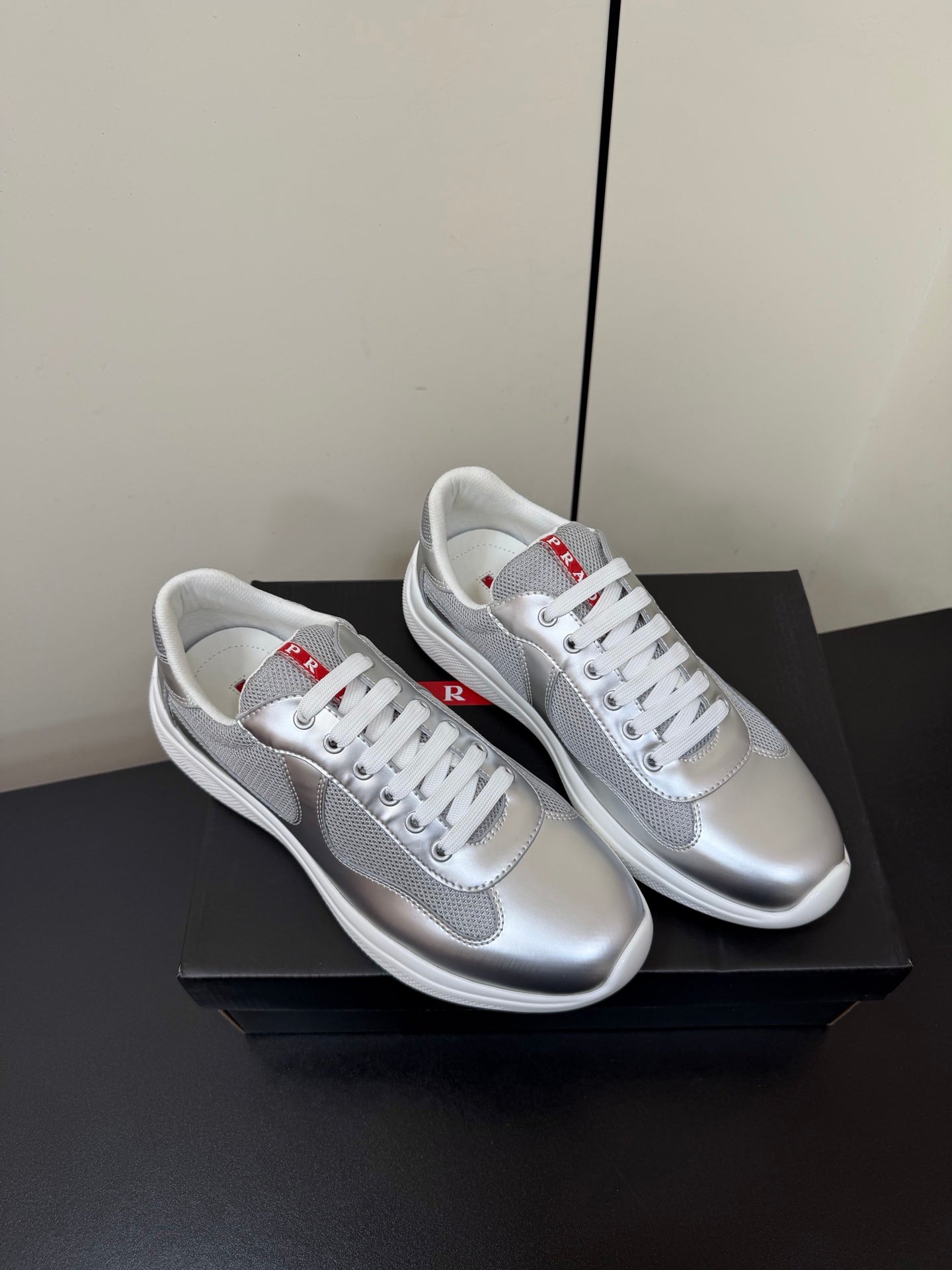 Prada America's Cup Sneaker Sliver Metalic Leather 618917
