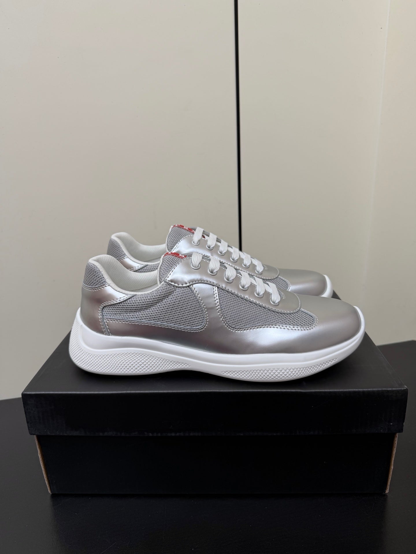 Prada America's Cup Sneaker Sliver Metalic Leather 618917