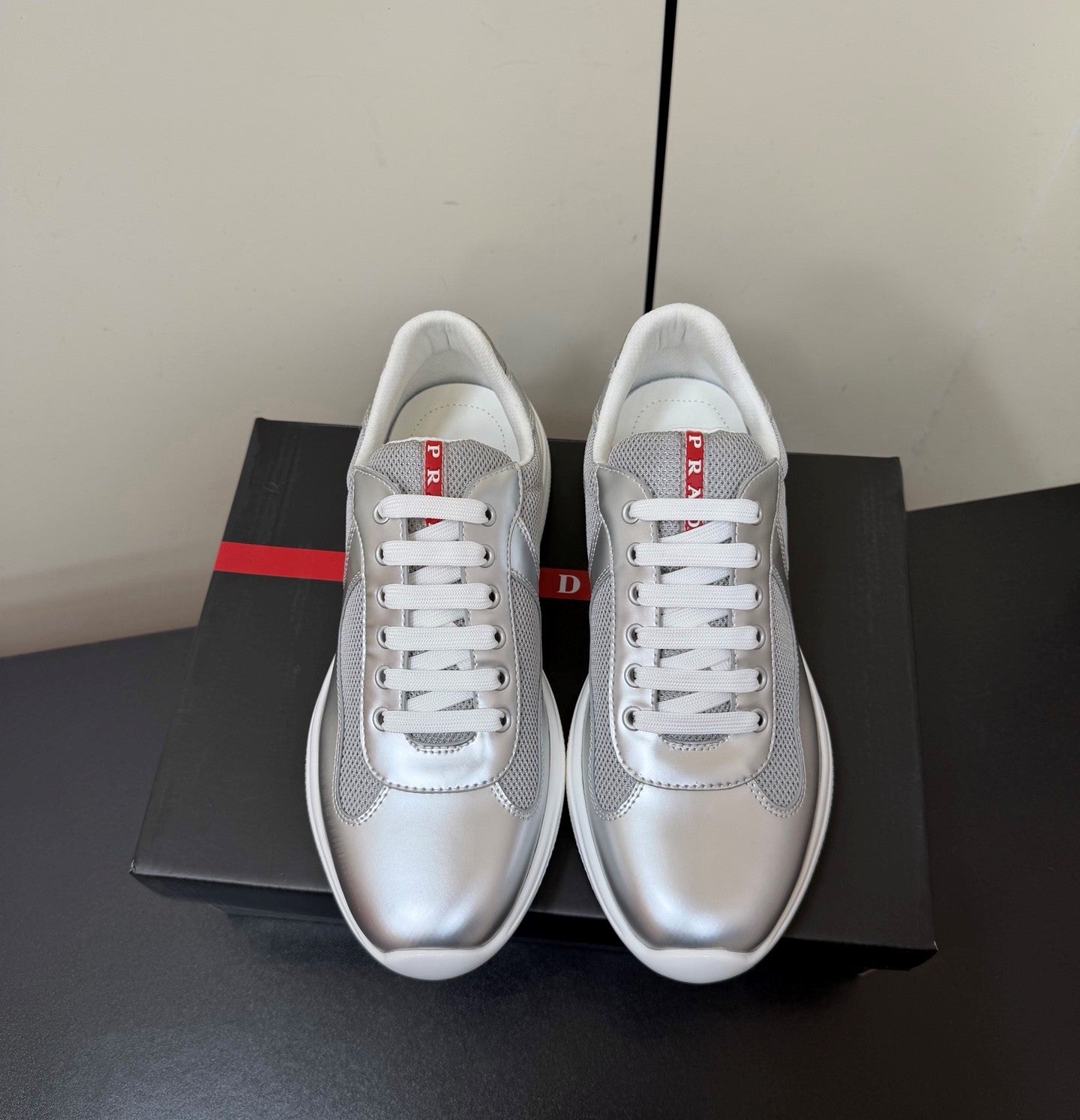 Prada America's Cup Sneaker Sliver Metalic Leather 618917