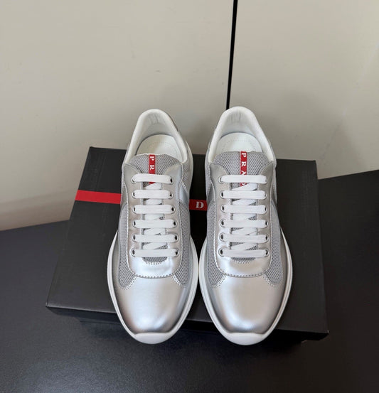 Prada America's Cup Sneaker Sliver Metalic Leather 618917