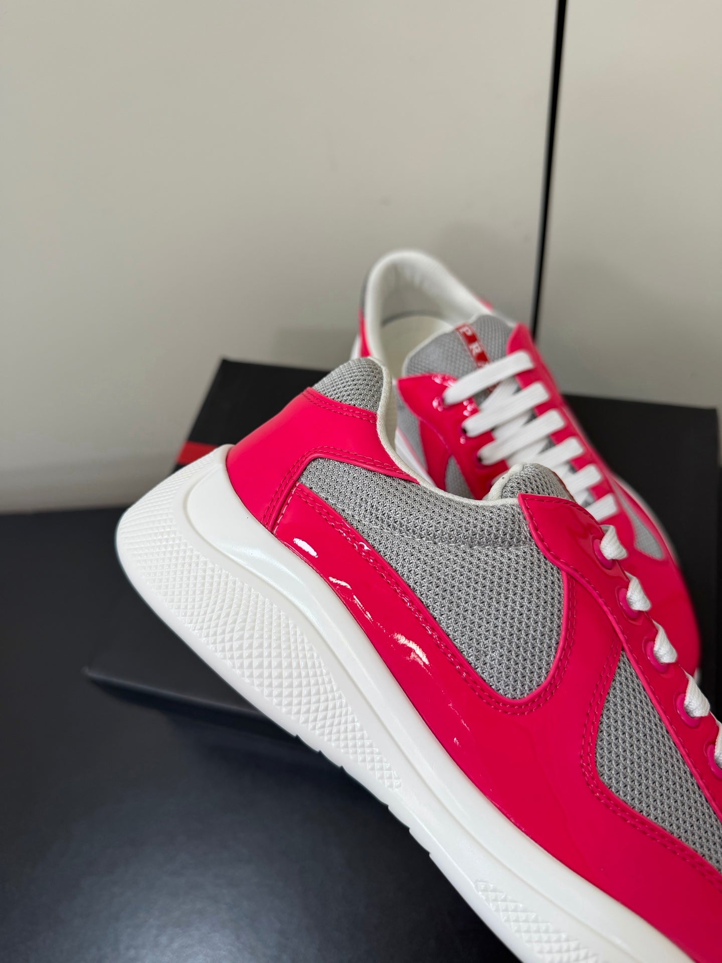 Prada America's Cup Sneaker Pink Patent Leather Mesh 618918