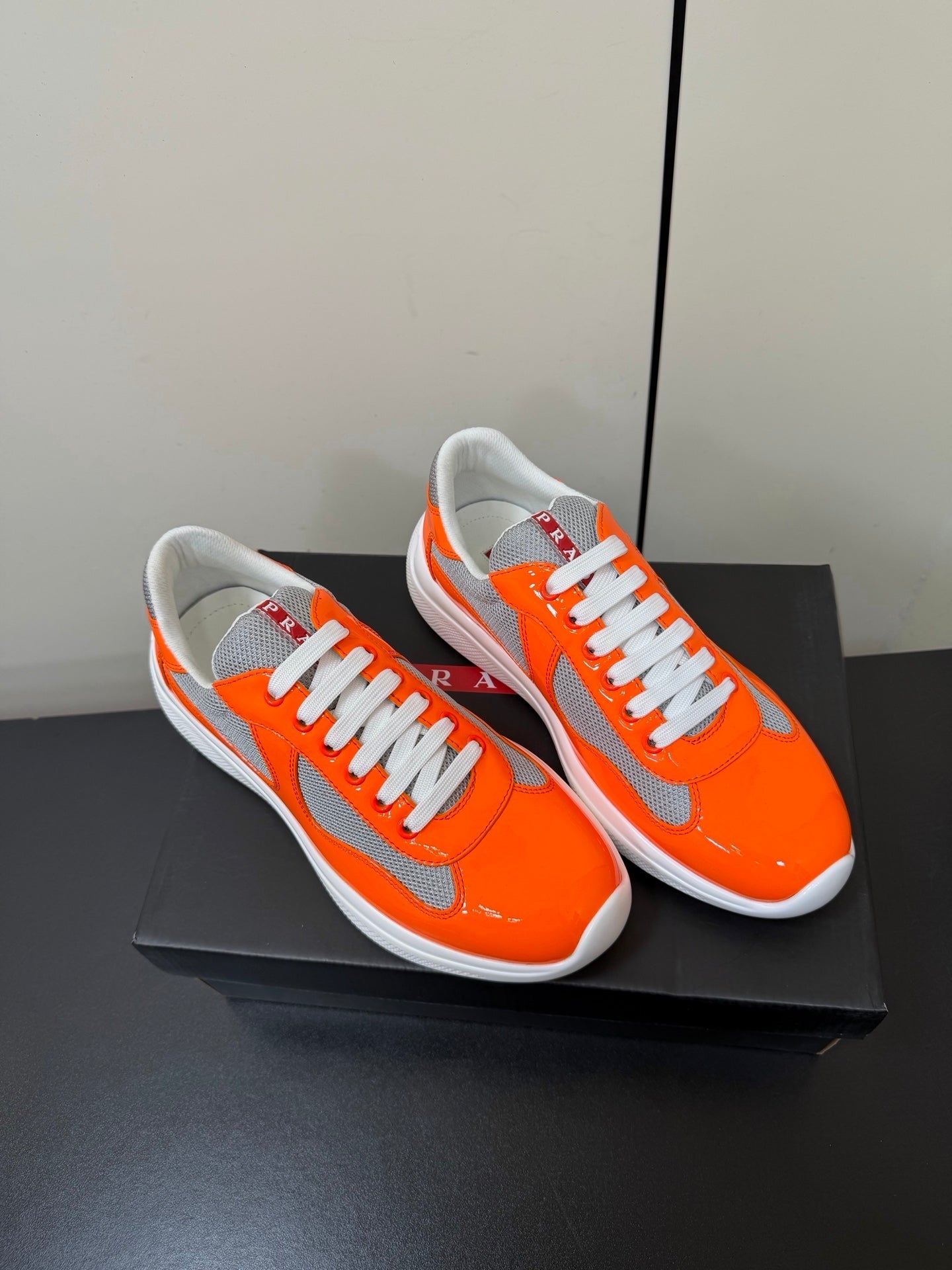 Prada America's Cup Sneaker Orange Patent Leather Mesh 618920