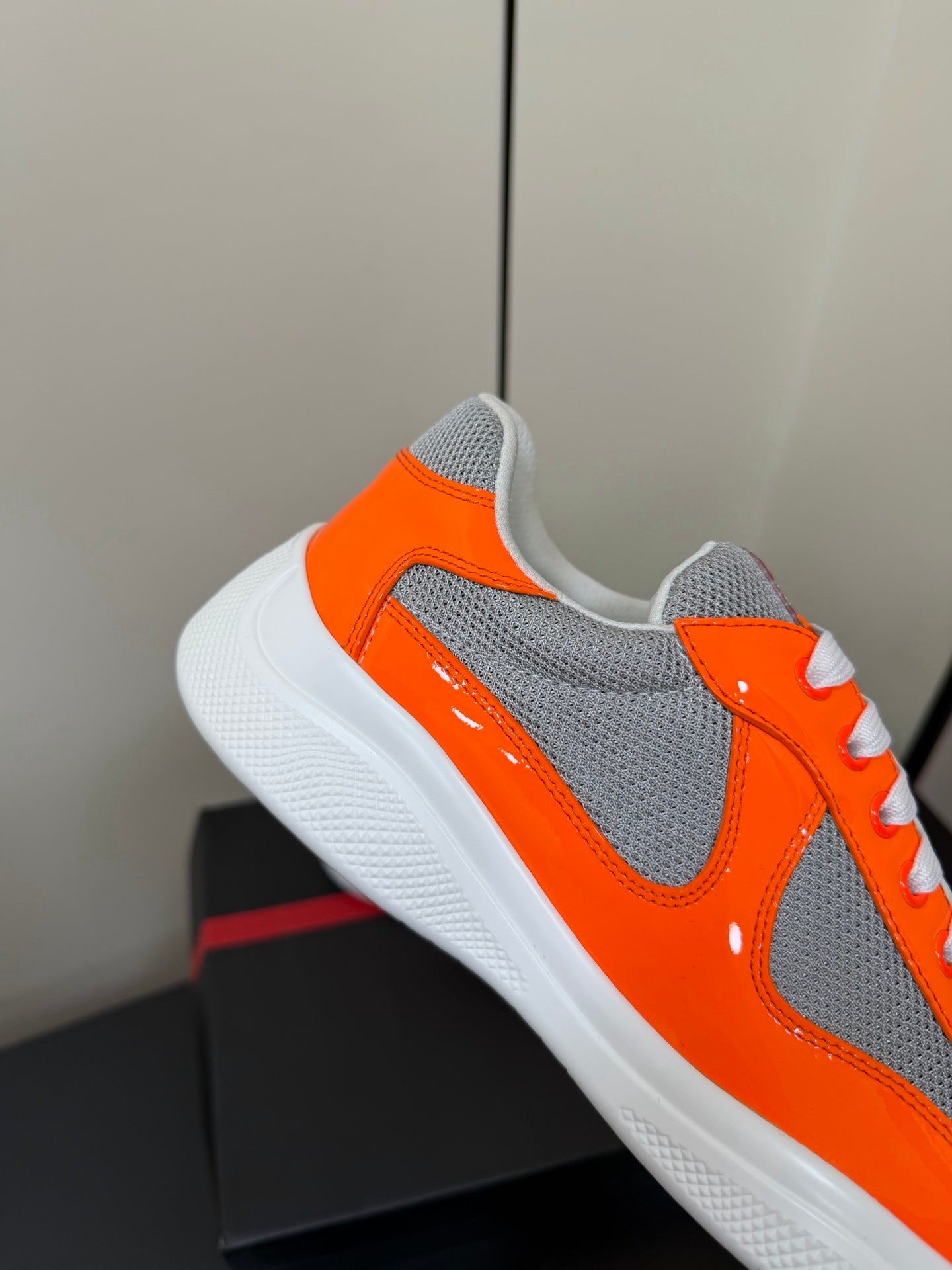 Prada America's Cup Sneaker Orange Patent Leather Mesh 618920