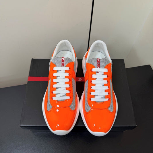 Prada America's Cup Sneaker Orange Patent Leather Mesh 618920