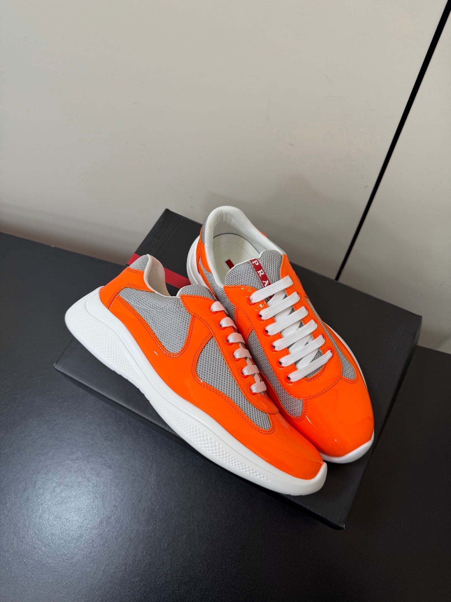 Prada America's Cup Sneaker Orange Patent Leather Mesh 618920