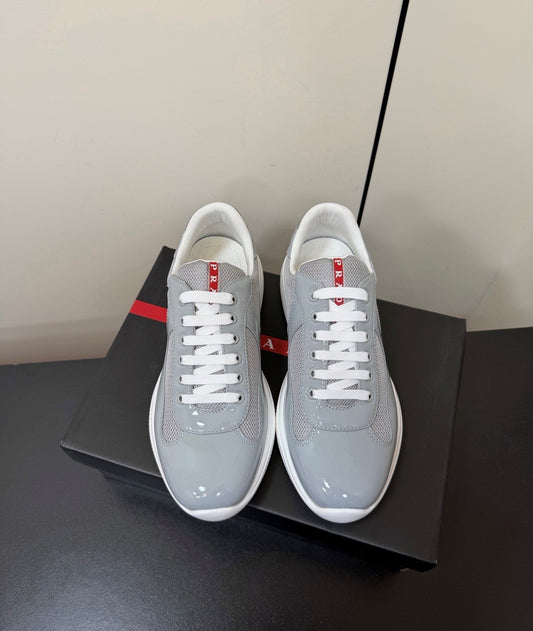 Prada America's Cup Sneaker  Grey White Patent Leather Mesh 618927