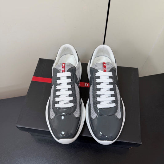 Prada America's Cup Sneaker Dark Grey White Patent Leather Mesh 618928