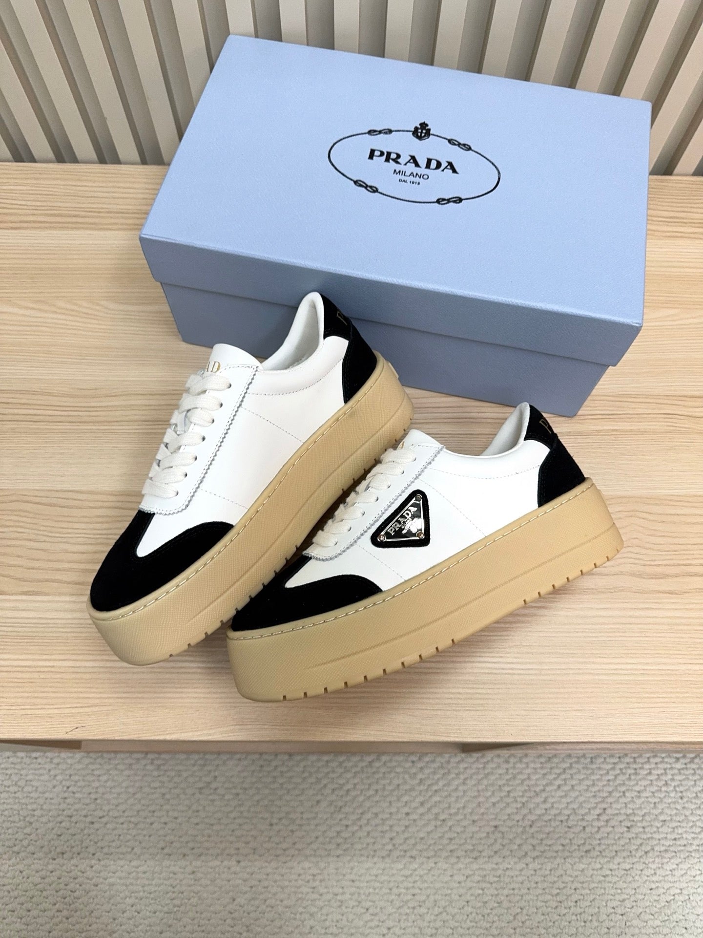 Prada Downtown Bold Black White Nappa Leather & Suede 564146
