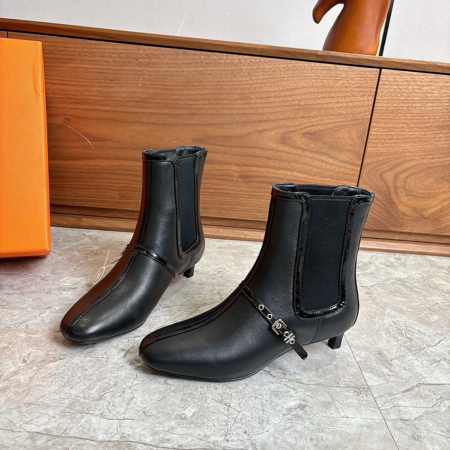 HM Lolita 40 Ankle Boot Black Nappa Leather 541282