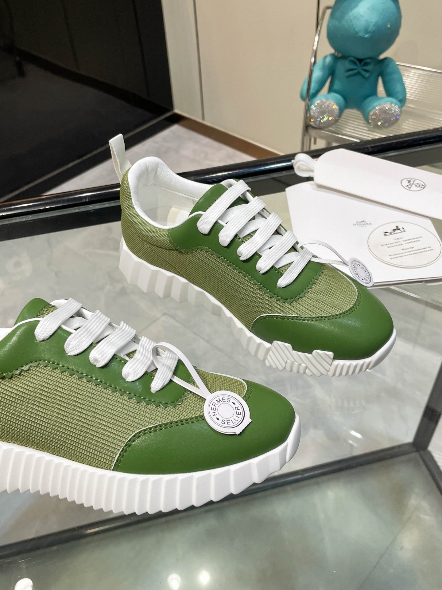 HM Bouncing Sneakers Green Mesh and Sport Goatskin 531342