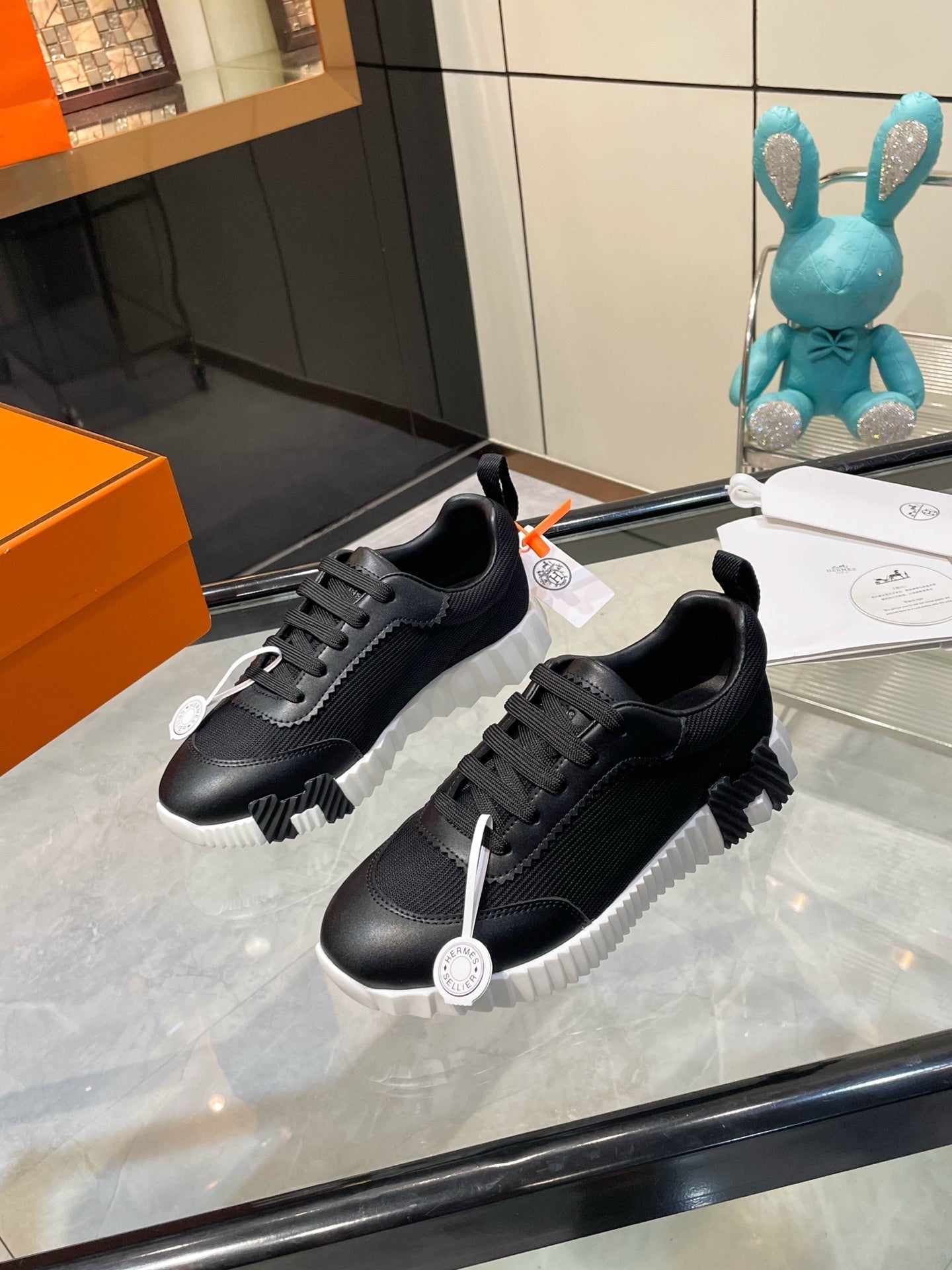HM Bouncing Sneakers Black Mesh and Sport Goatskin 531347