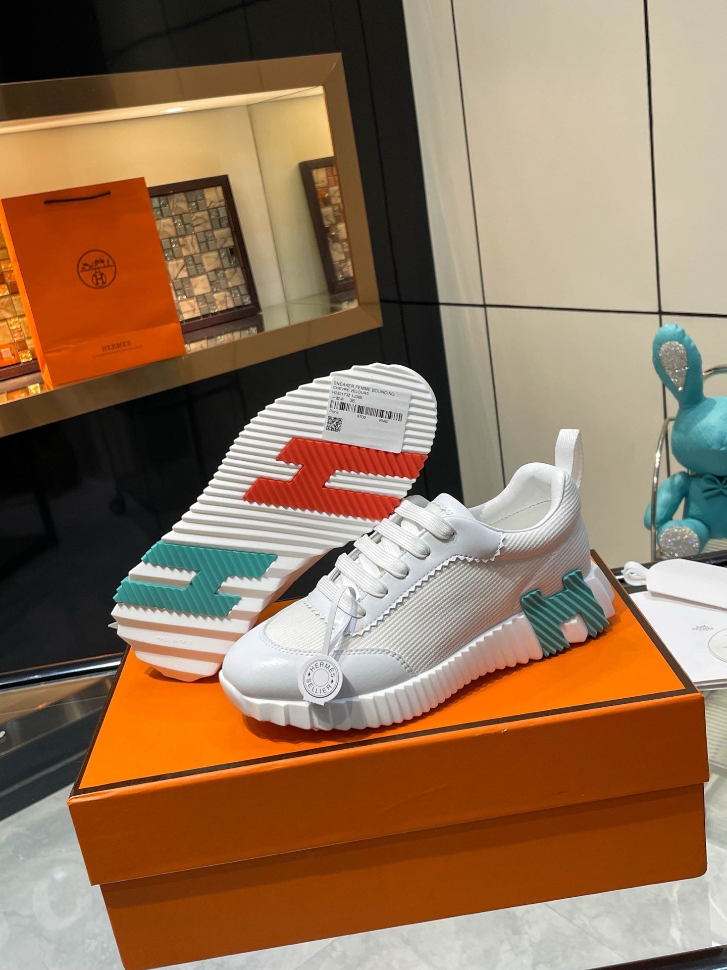 HM Bouncing Sneakers White Mesh and Sport Goatskin 531348