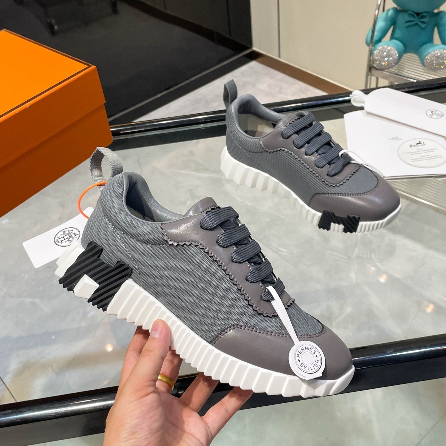 HM Bouncing Sneakers Dark Grey Mesh  and Sport Goatskin 531350