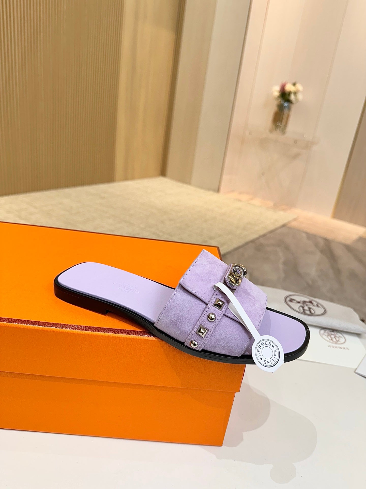 HM 26s Giulia Sandal In Purple Suede Calfskin Silver Hardware