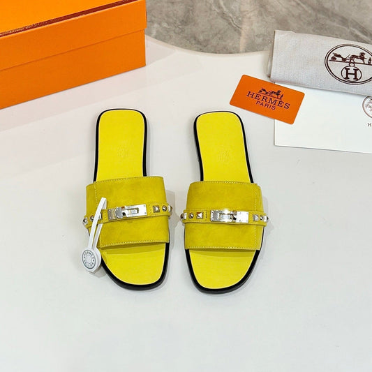 HM 26s Giulia Sandal In Yellow Suede And Calfskin Silver Hardware