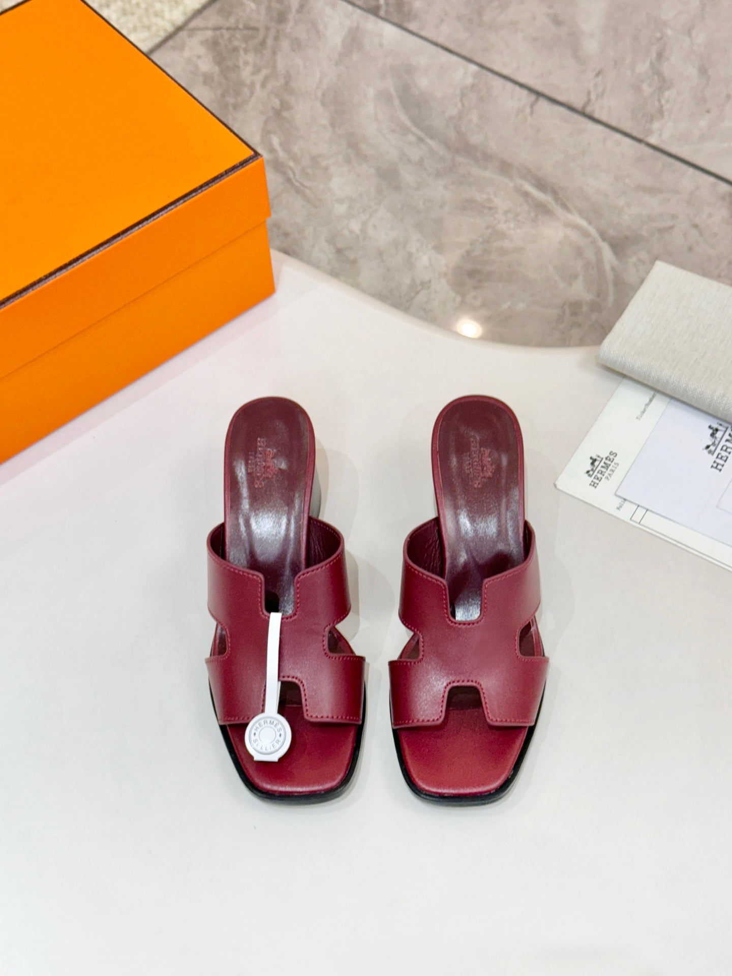 HM 26s Helia Sandal 70mm In Dark Red Calfskin
