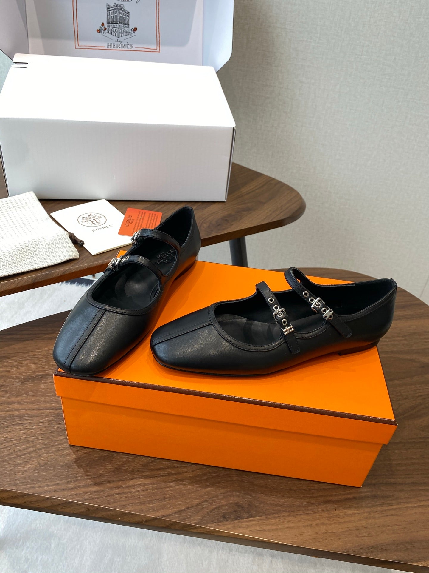 HM 25s Mary Jane Double Strap Black Calfskin 422565