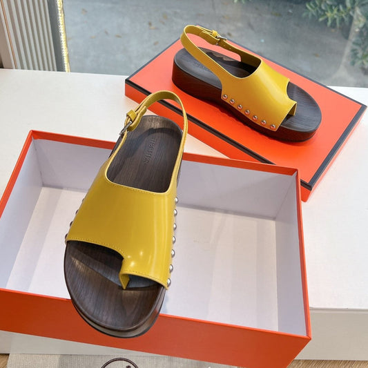 HM Flat Sandal In Corn Yellow Calfskin
