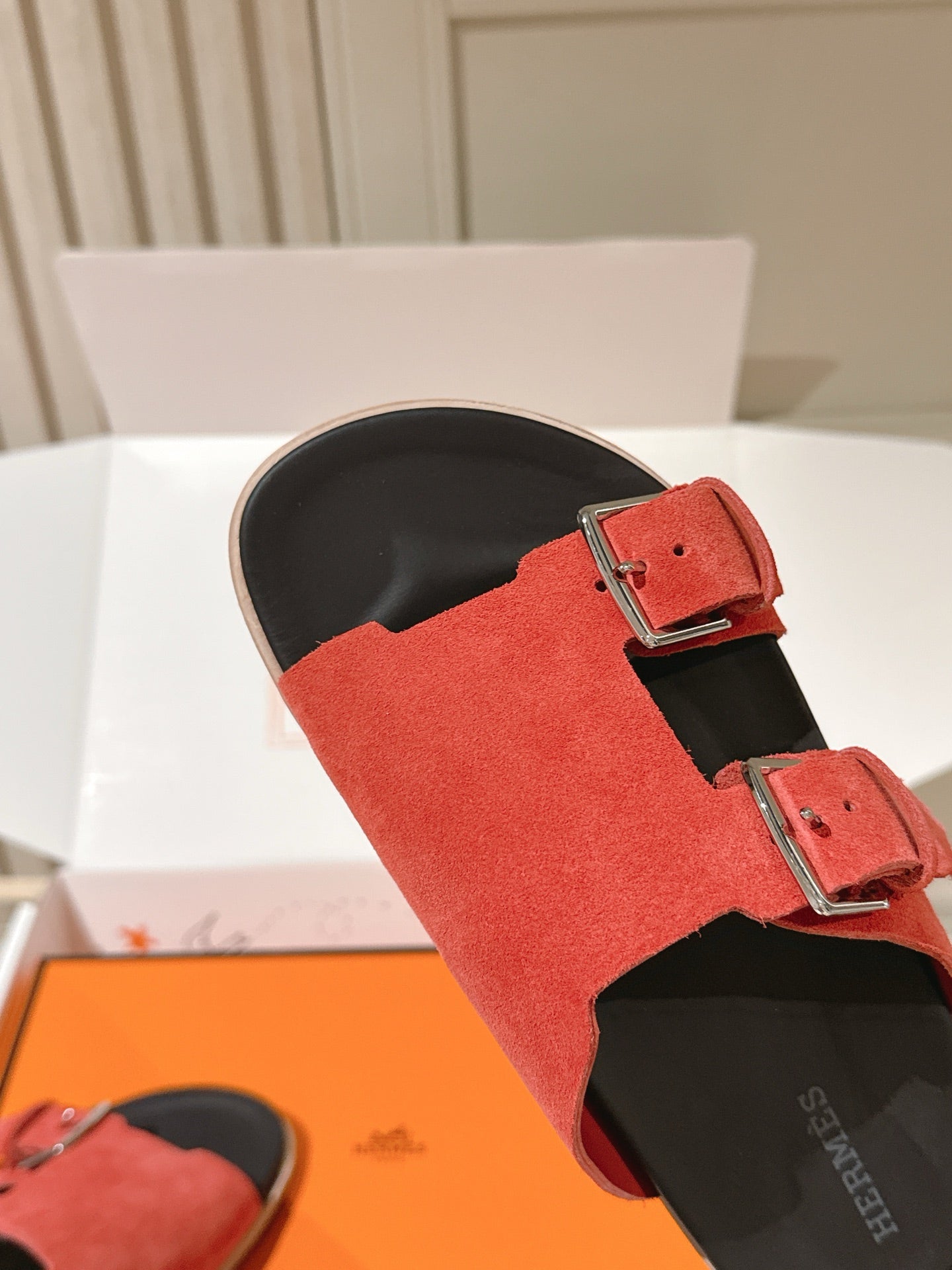 HM 26s Double Buckle Birkenstock Sandals Orange Suede 968907