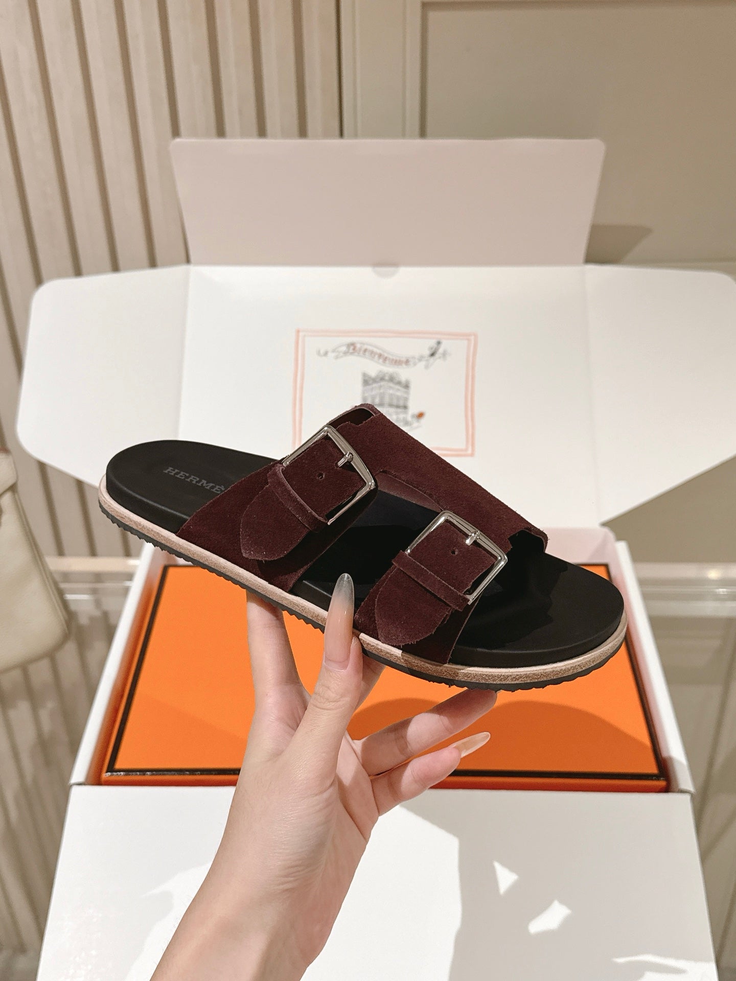 HM 26s Double Buckle Birkenstock Sandals Deep Brown Suede 968905