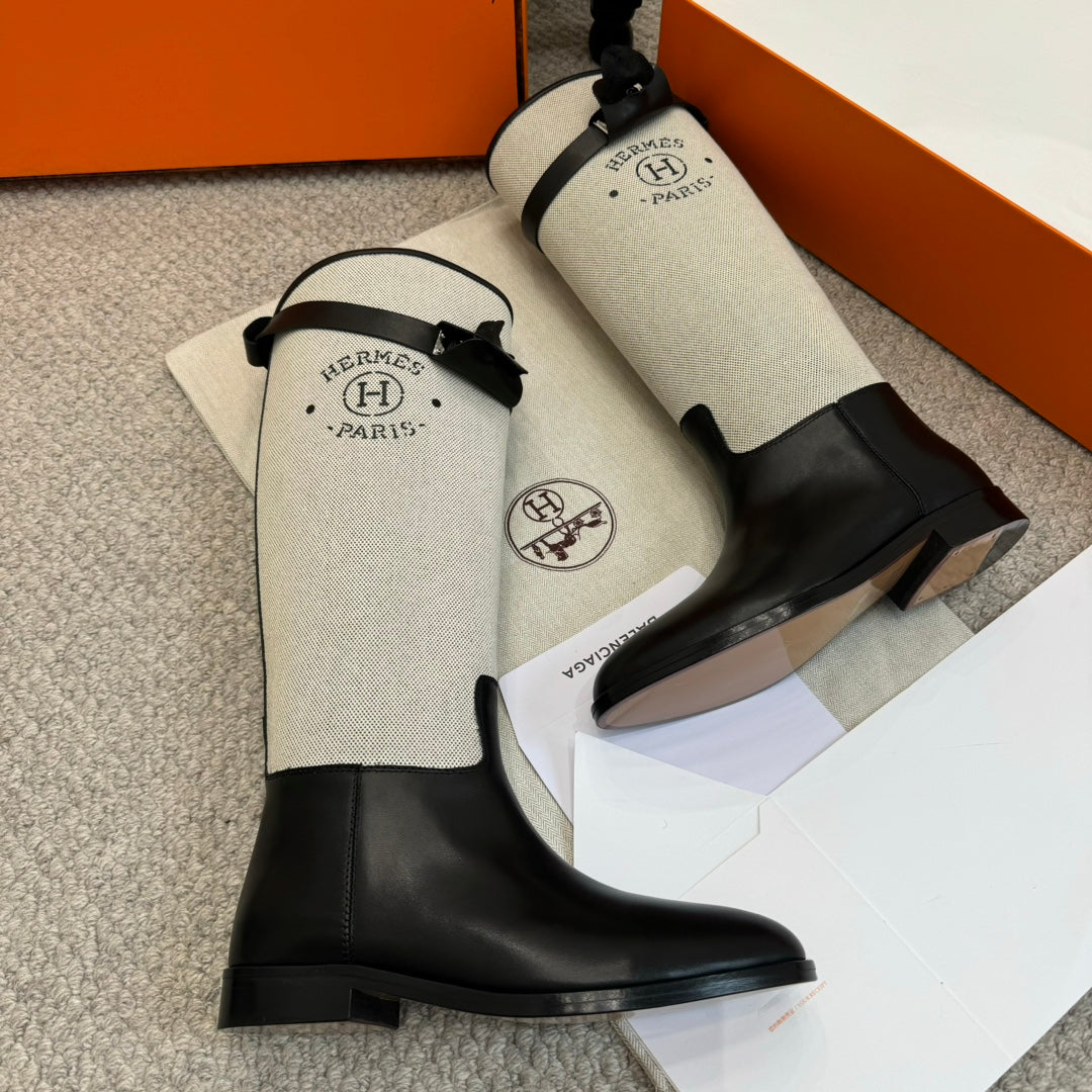 HM Jumping Boot In White Mix Black Calfskin And Burlap  973841