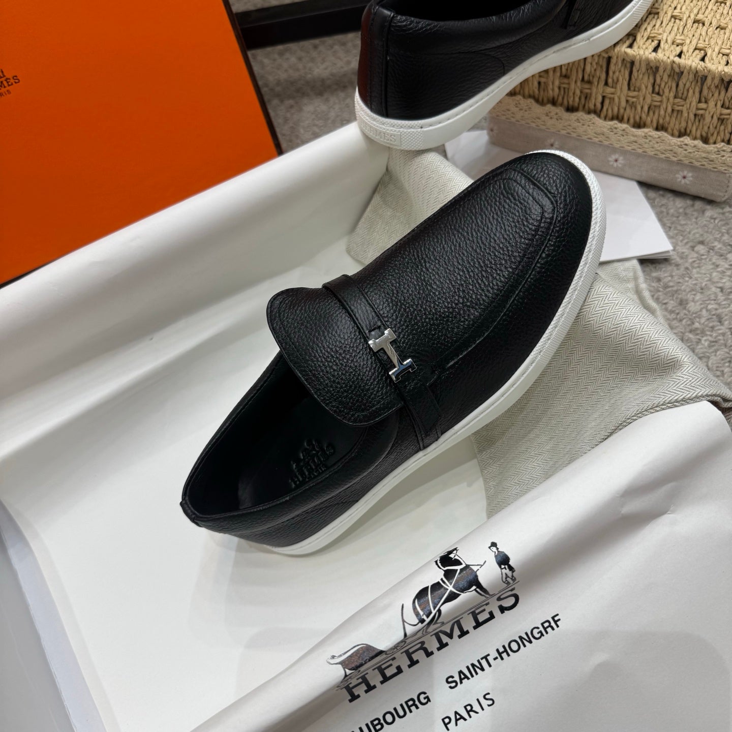 HM Job Loafers Black Grain Cowhide 523214