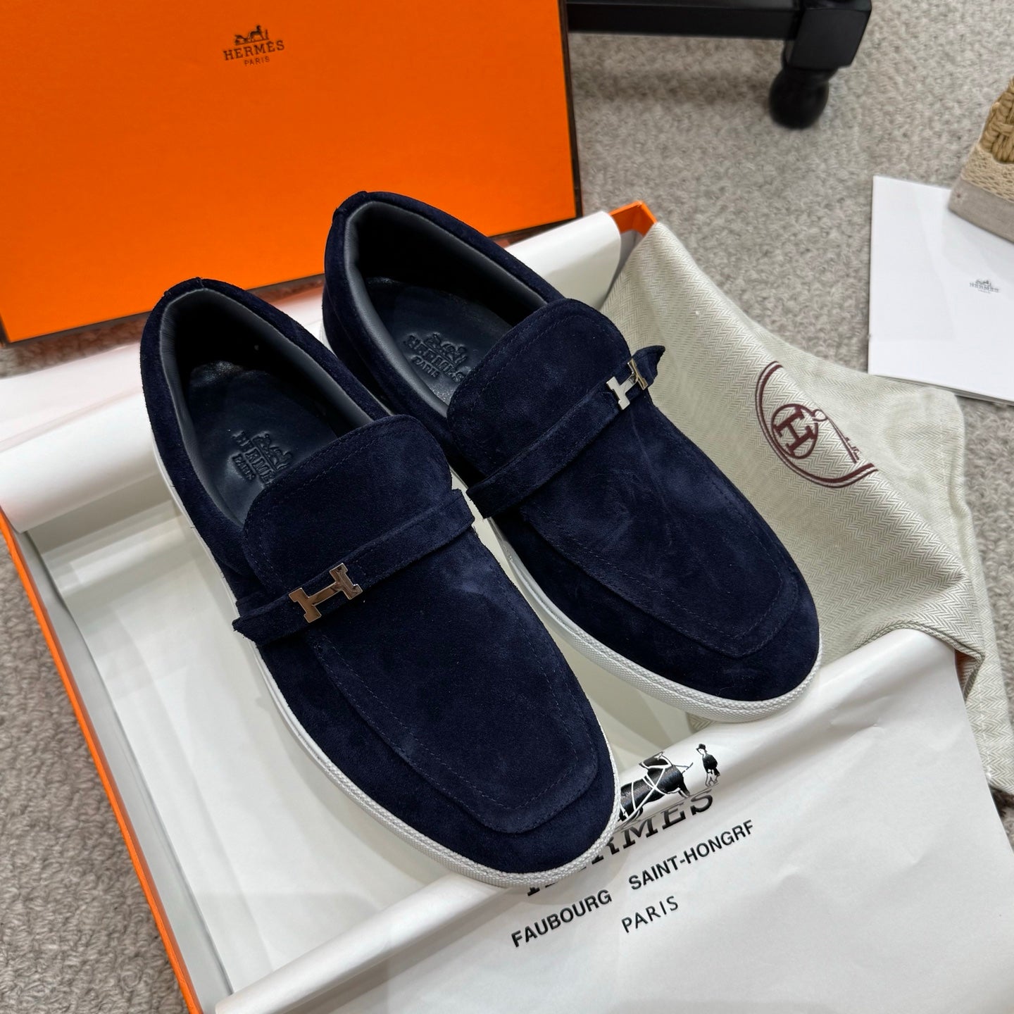 HM Job Loafers Navy Blue Suede 523222