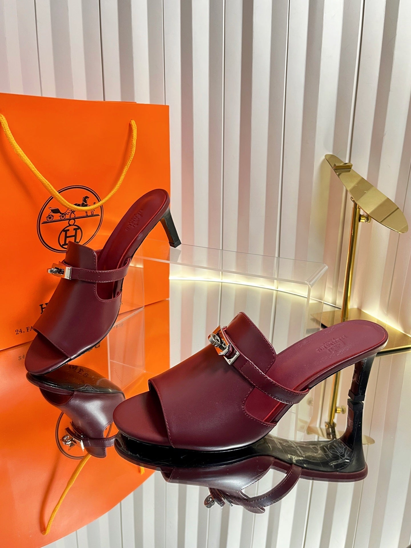 HM Cute Sandal 7cm Burgundy Calfskin 616211