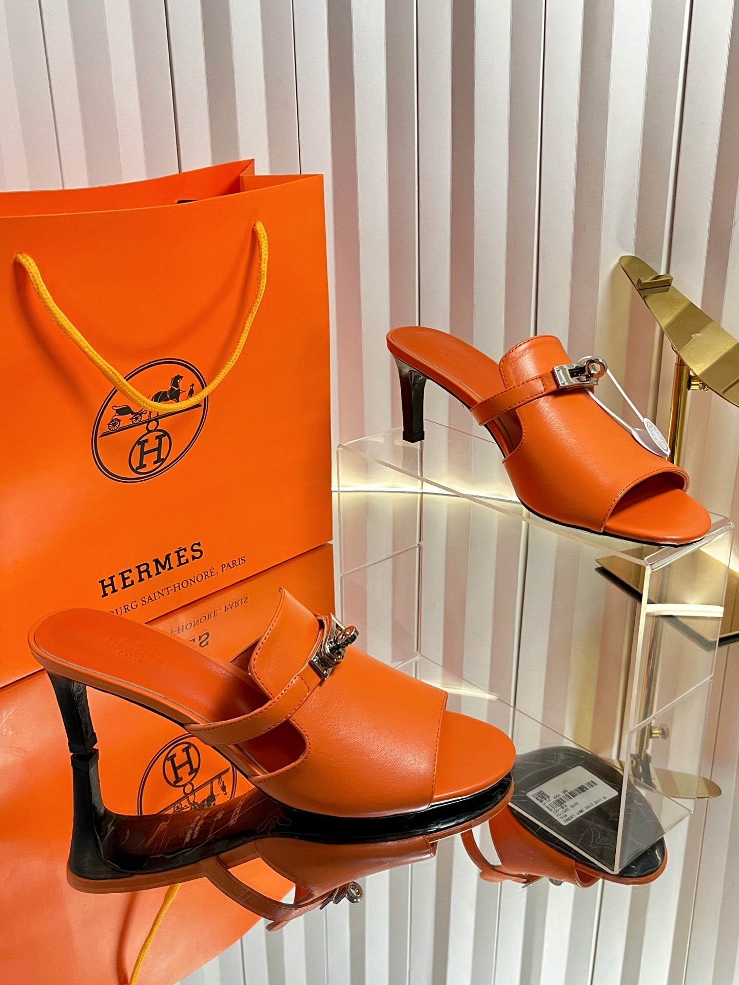 HM Cute Sandal 7cm Orange Calfskin 616210