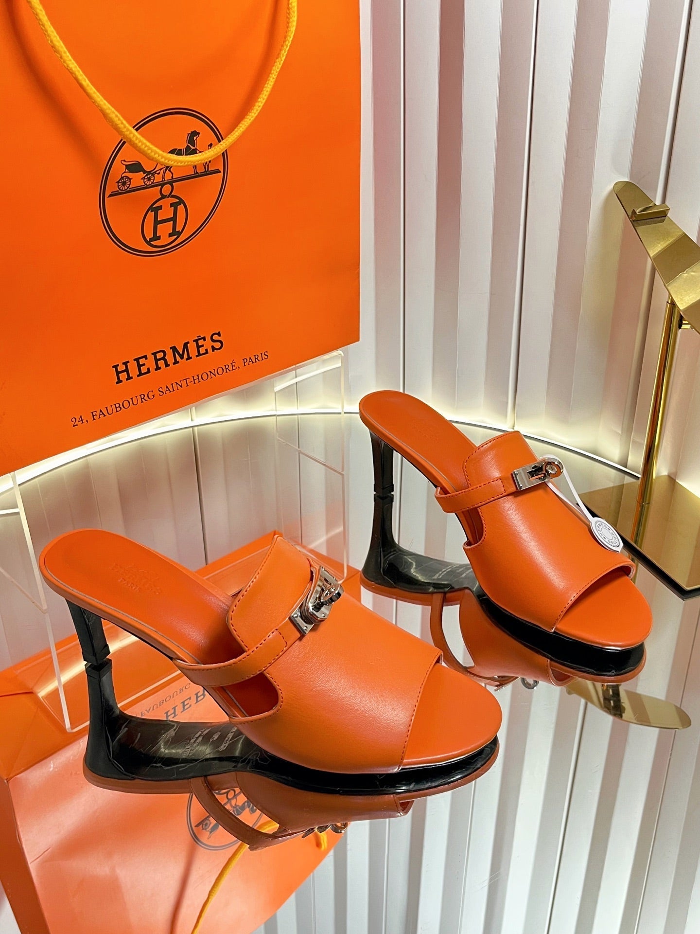 HM Cute Sandal 7cm Orange Calfskin 616210