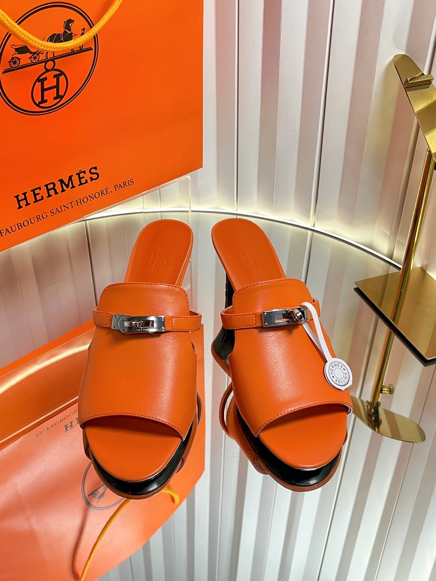 HM Cute Sandal 7cm Orange Calfskin 616210