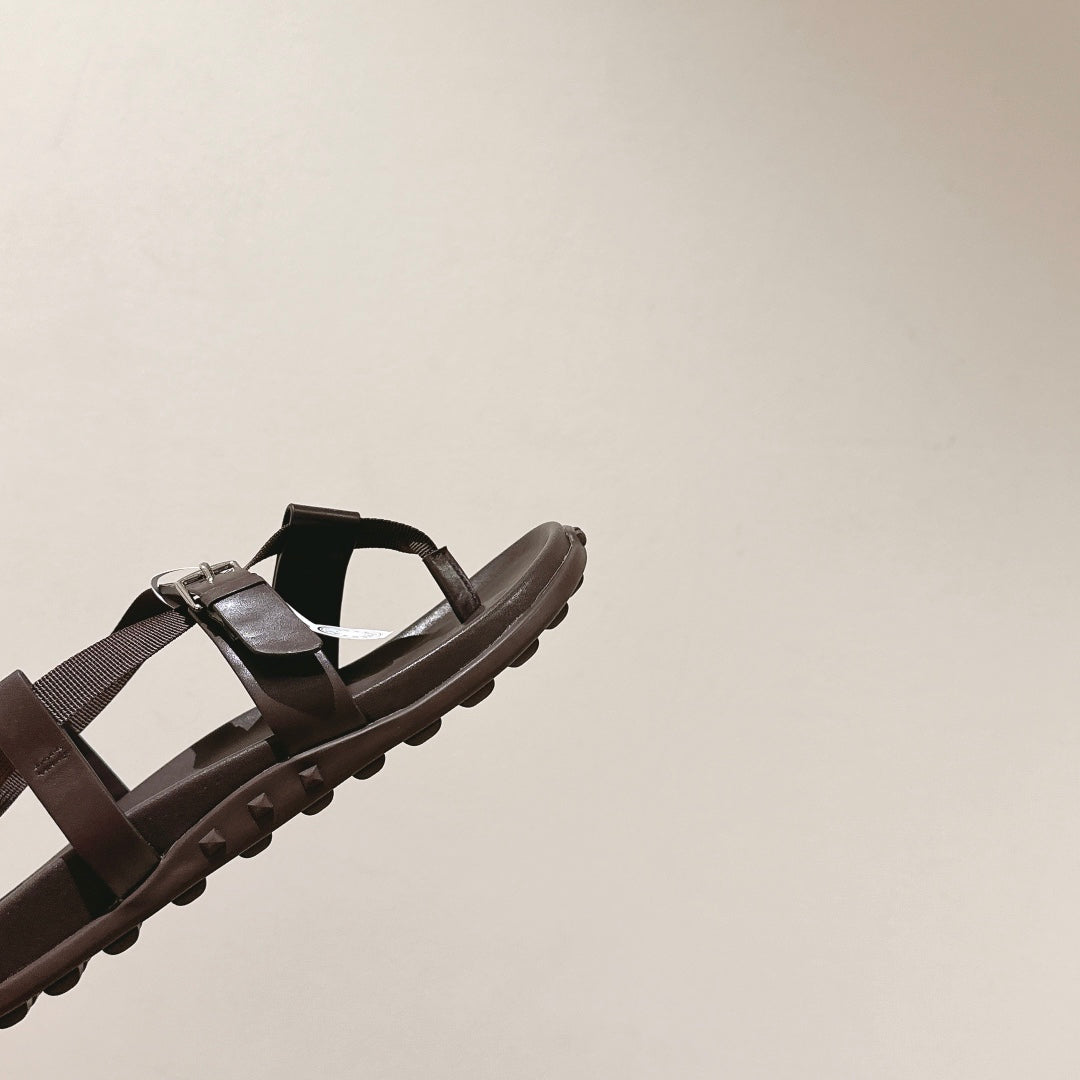 HM Inboard Sandals Coffee Canvas Leather 849581