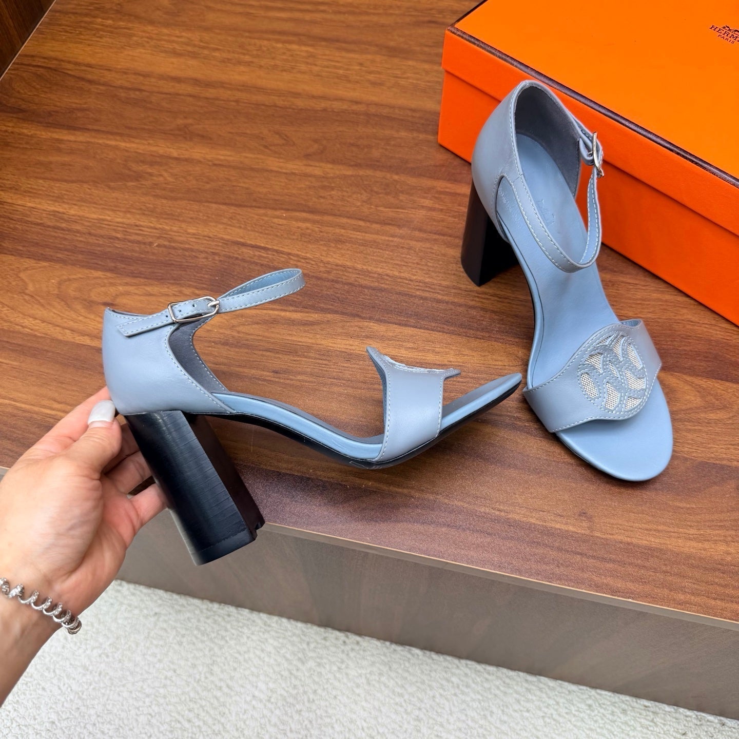 HM 26s Marquise Sandal 85mm In Light Blue Calfskin