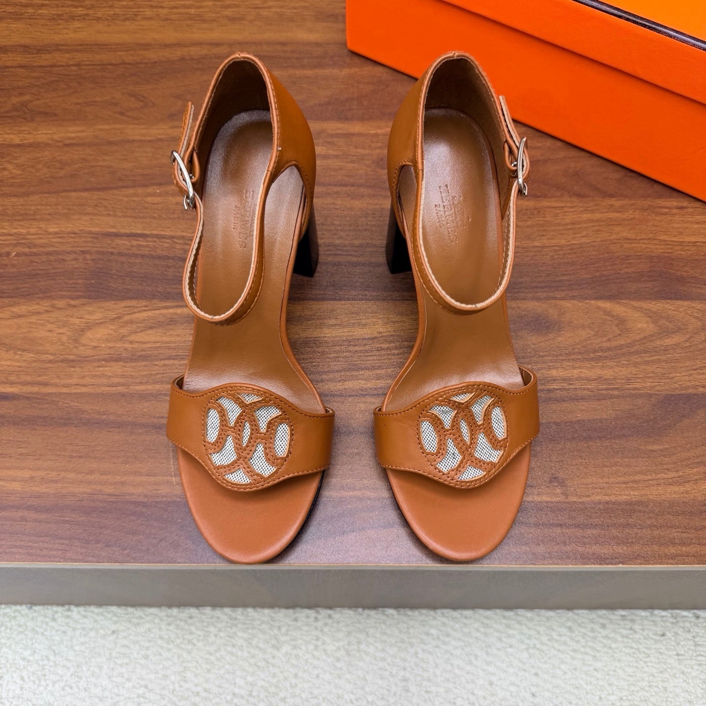 HM 26s Marquise Sandal 85mm In Camel Brown Calfskin
