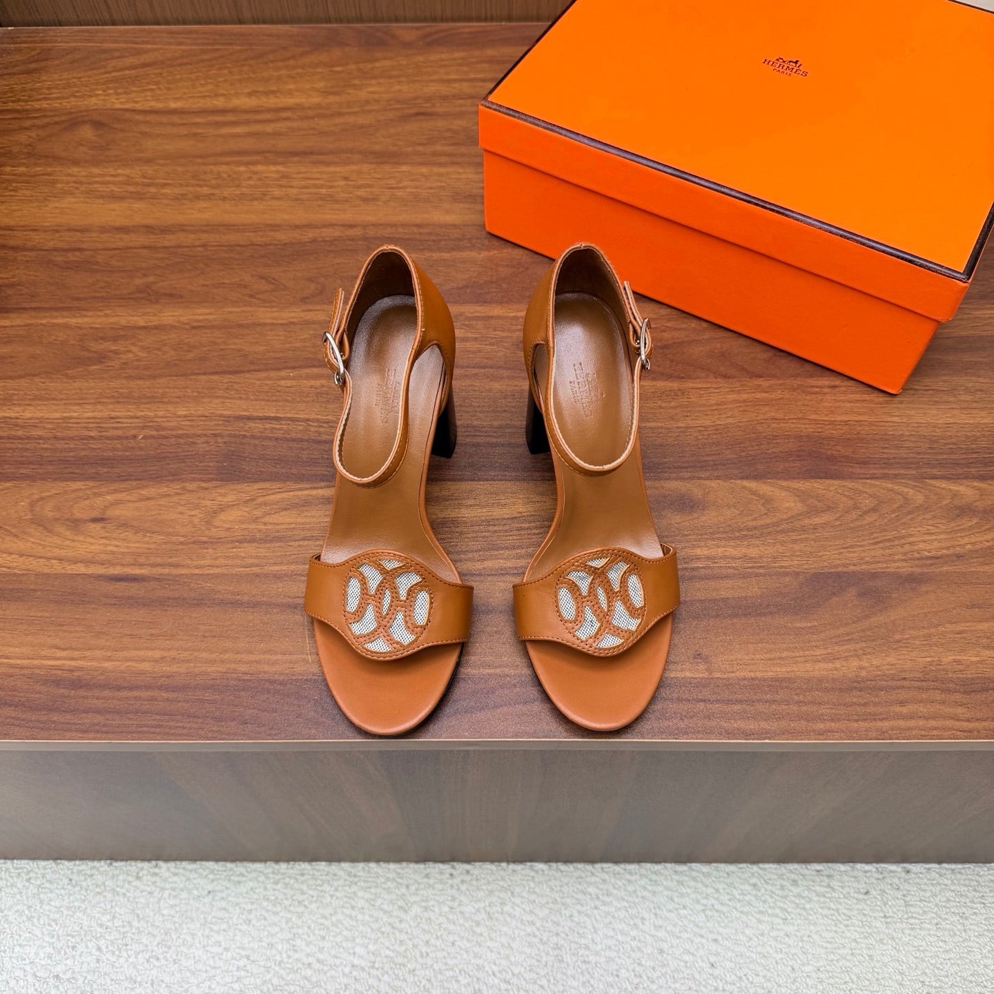 HM 26s Marquise Sandal 85mm In Camel Brown Calfskin