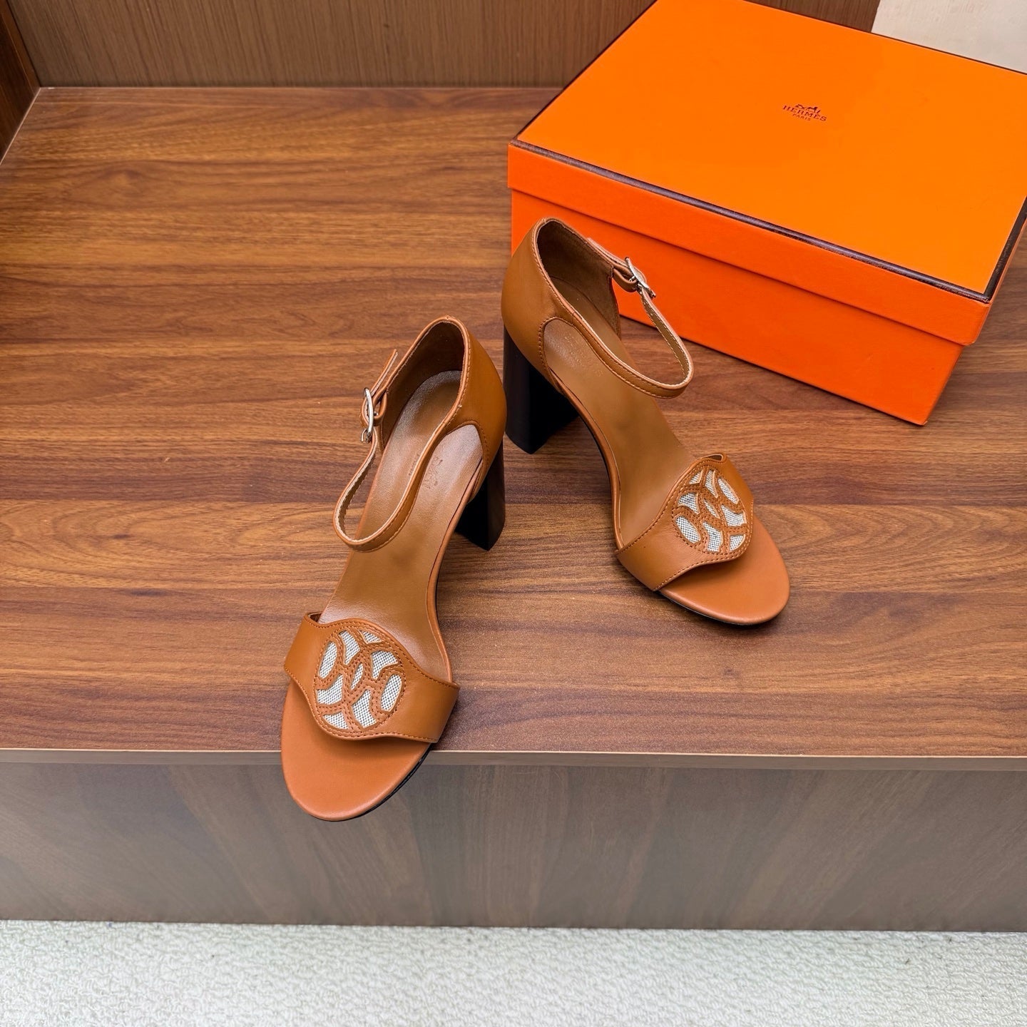 HM 26s Marquise Sandal 85mm In Camel Brown Calfskin