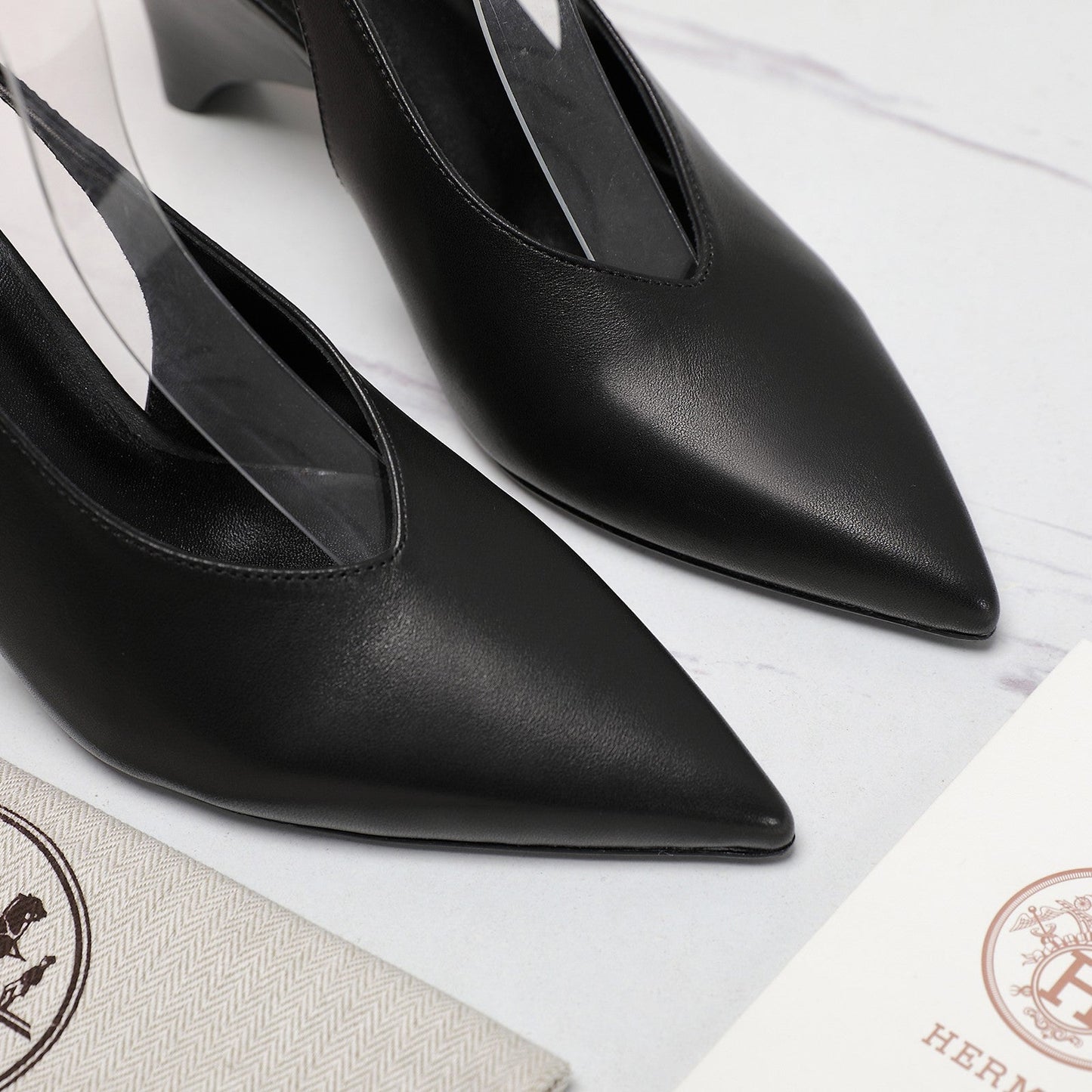 HM  Classic High-Heeled Slingback 70mm Black Sheepskin 547641