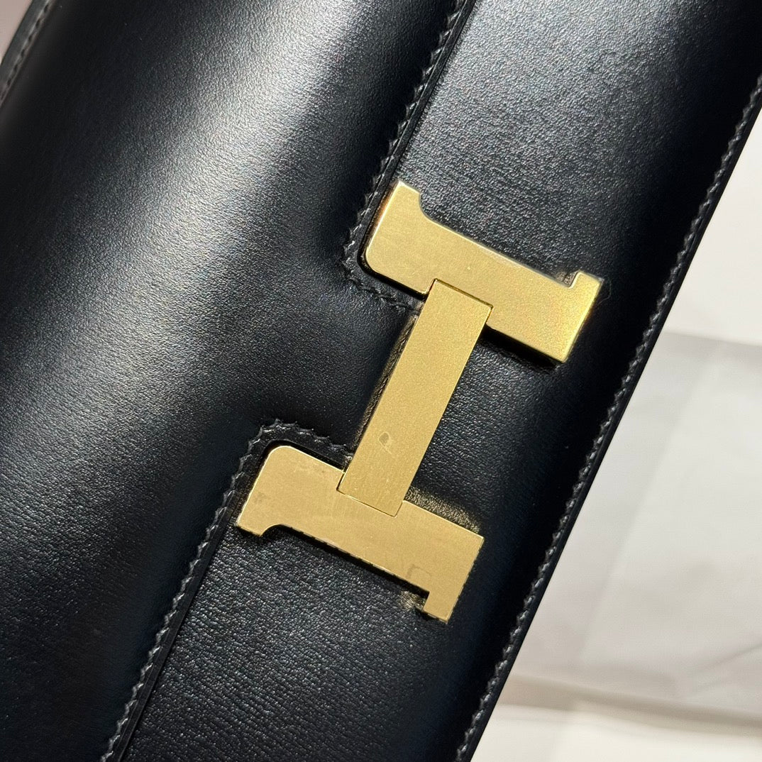 HM Constance Elan 24cm Bag Black Box Calfskin Gold Hardware