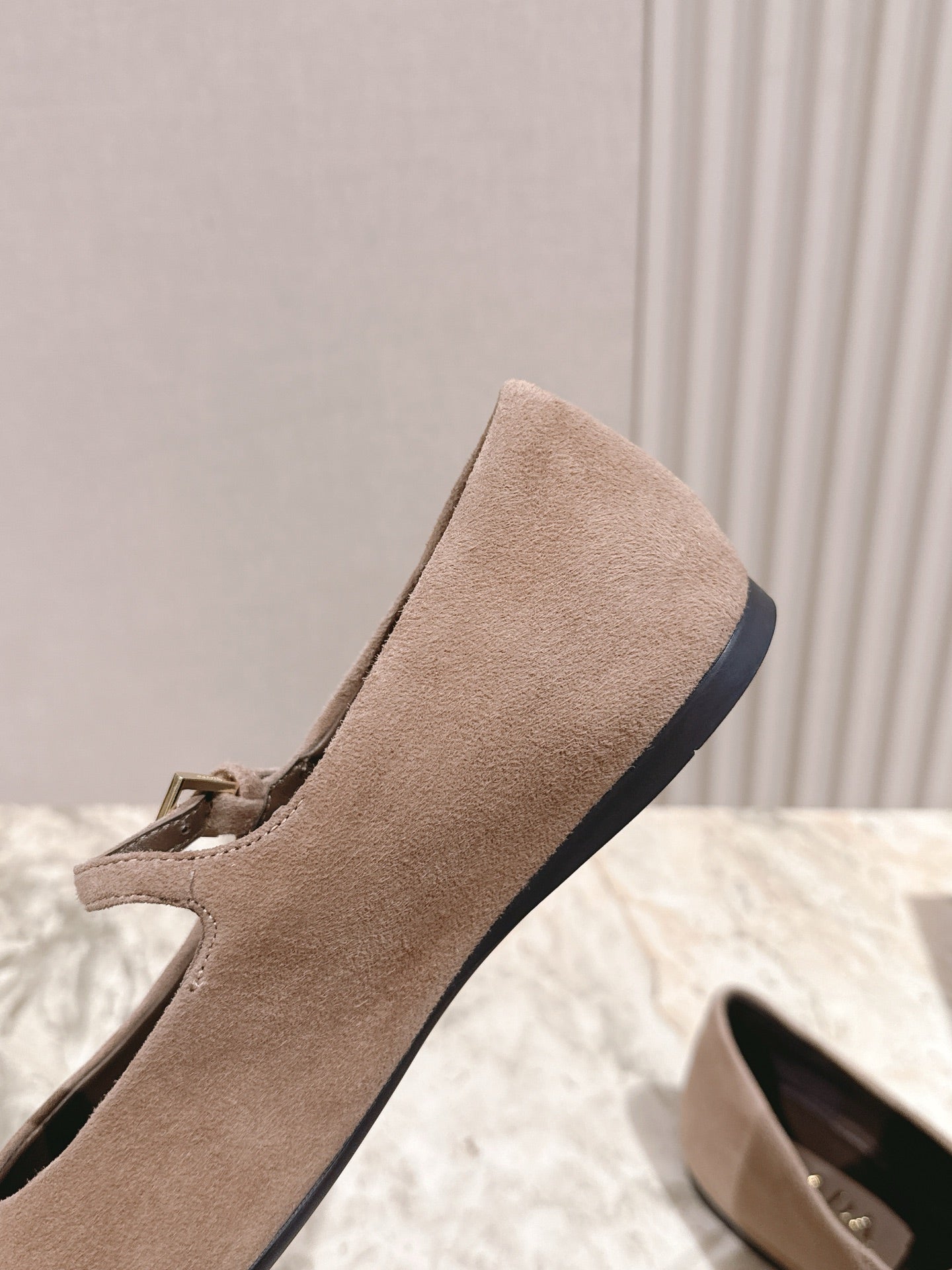 PRA 25s Ballet Flats with Small Buckle Light Brown Suede 449707
