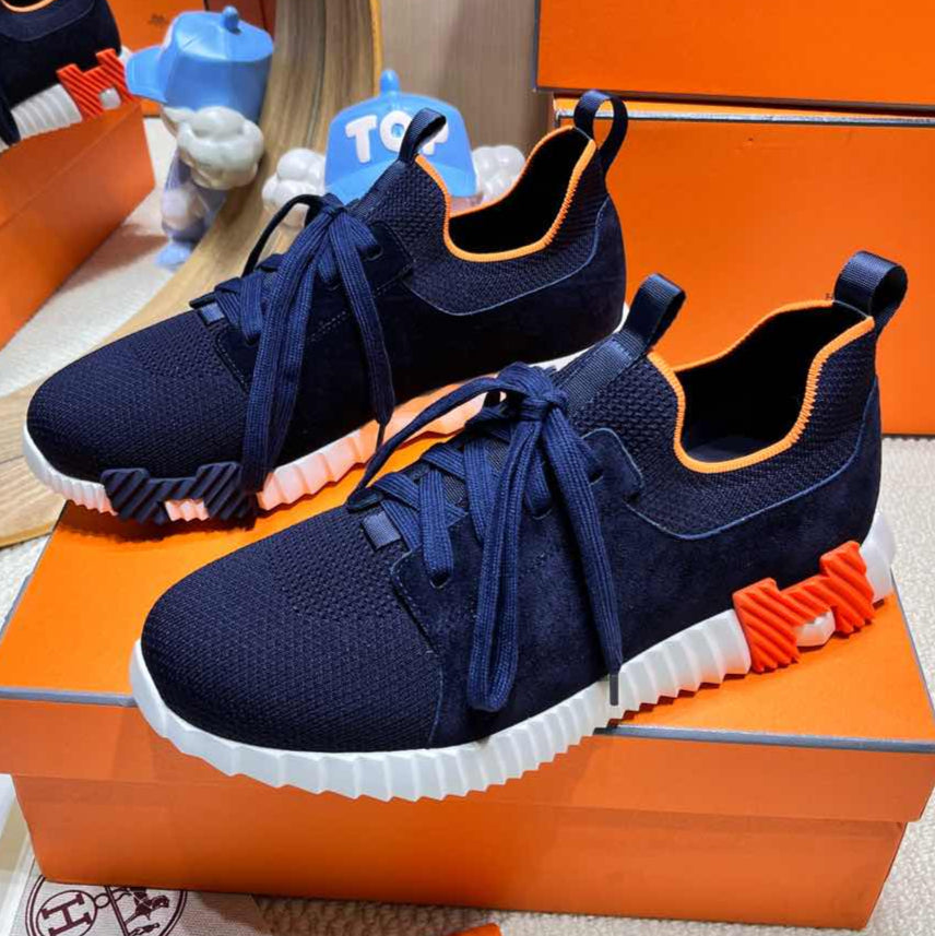 HM Depart Slip-On Sneaker In Navy Blue Knit And Calfskin