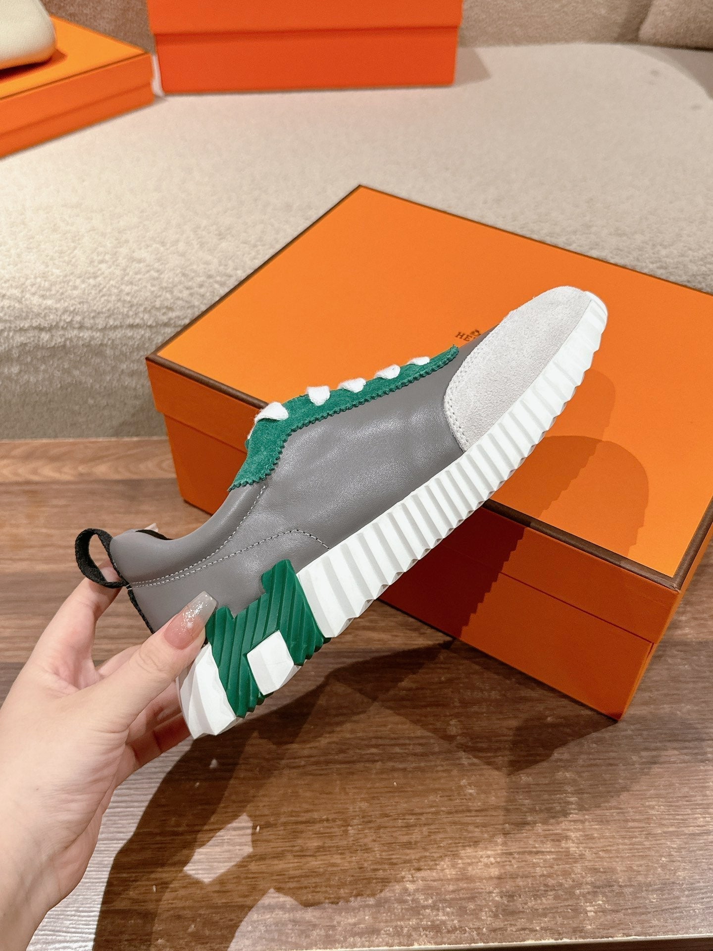 HM Mainland Sneaker In Pale Gray Suede And Mouse Gray Calfskin