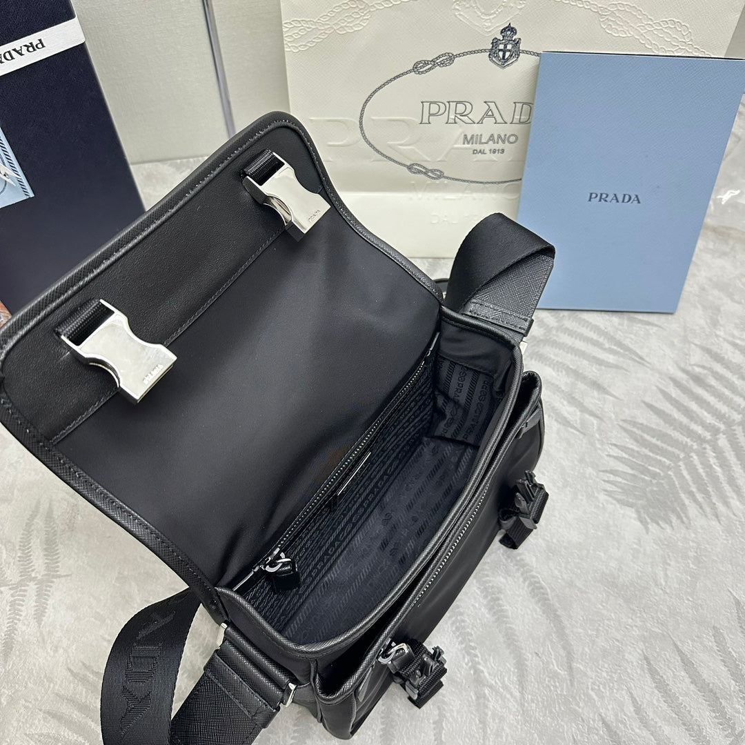 Prada 25AW Men's Saddle Bag 22 Black  Re Nylon Fabric