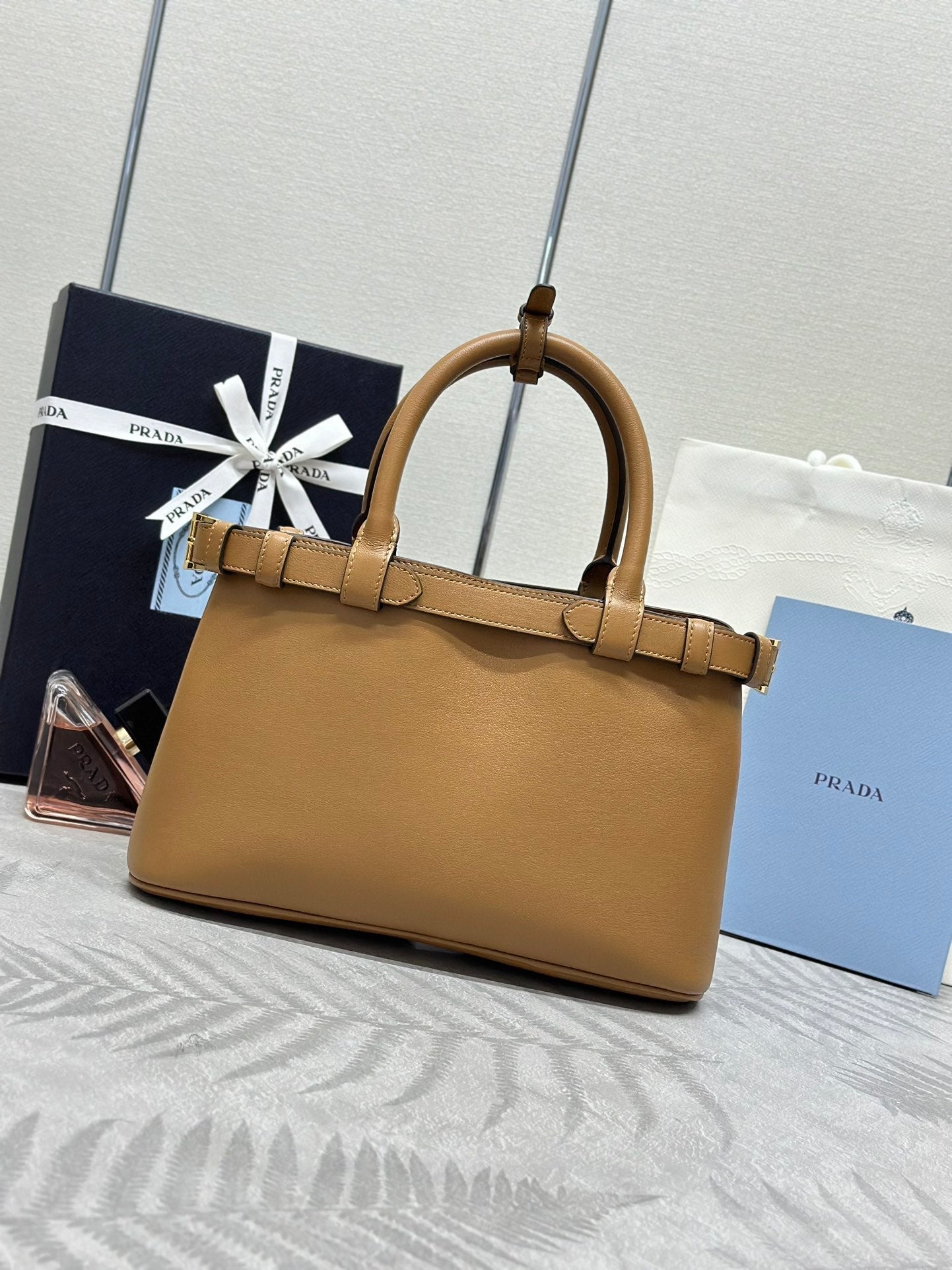 Prada Buckle Tote Bag 28cm Brown Cowhide