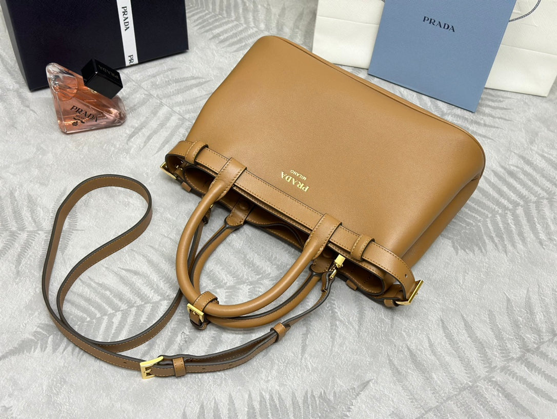 Prada Buckle Tote Bag 28cm Brown Cowhide