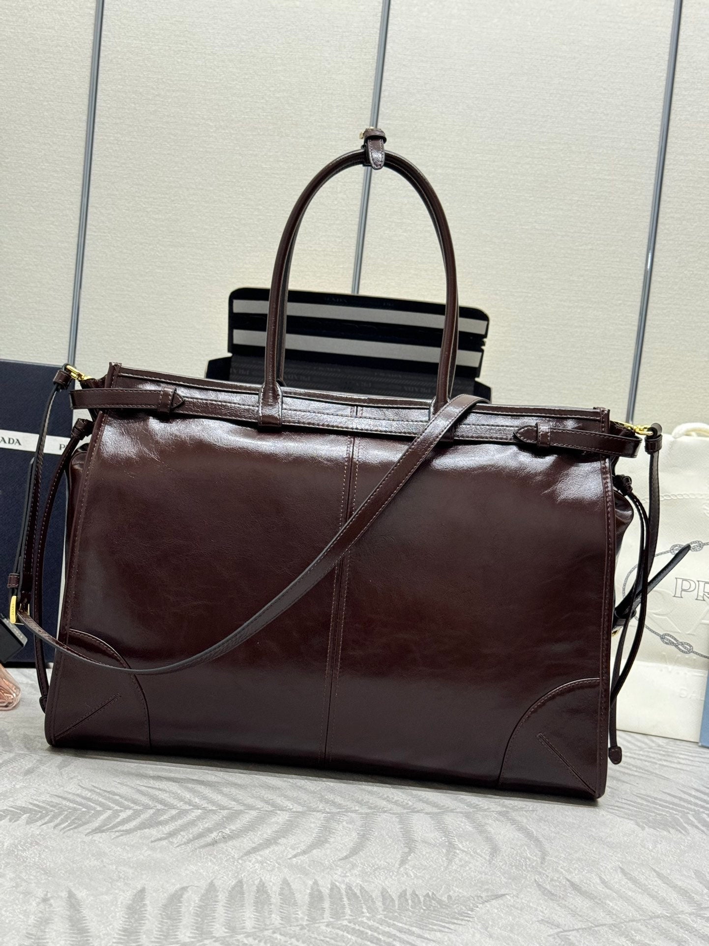Prada Bonnie Extra-Large 42cm Dark Burdundy Calfskin