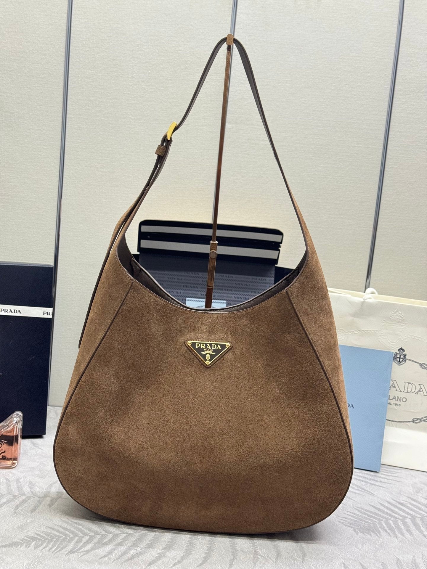 Prada Cleo Crossbodybag 40cm Brown Nubuck Leather