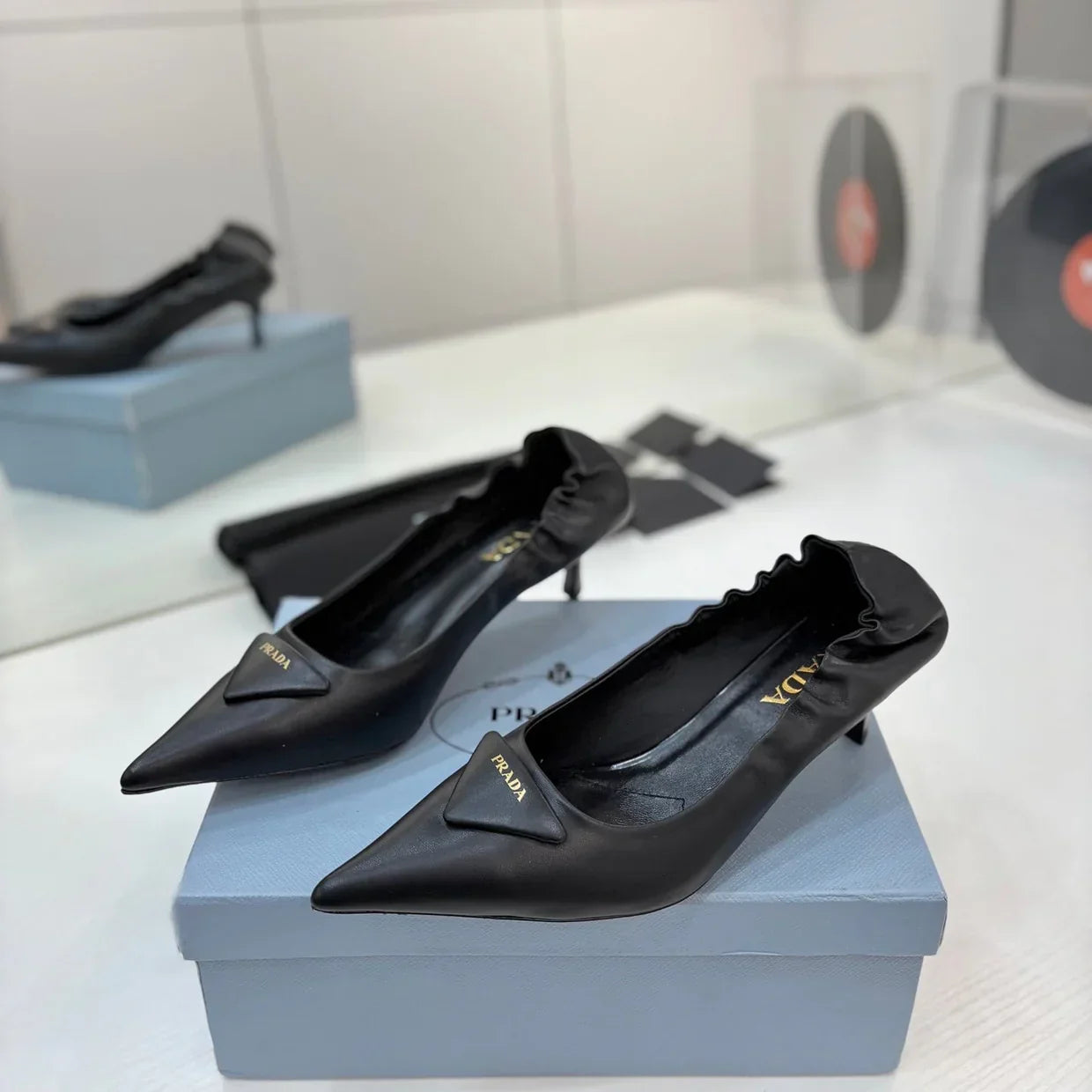 PRA 26S Pointed Toe High Heels 55 Black Cowhide 627135